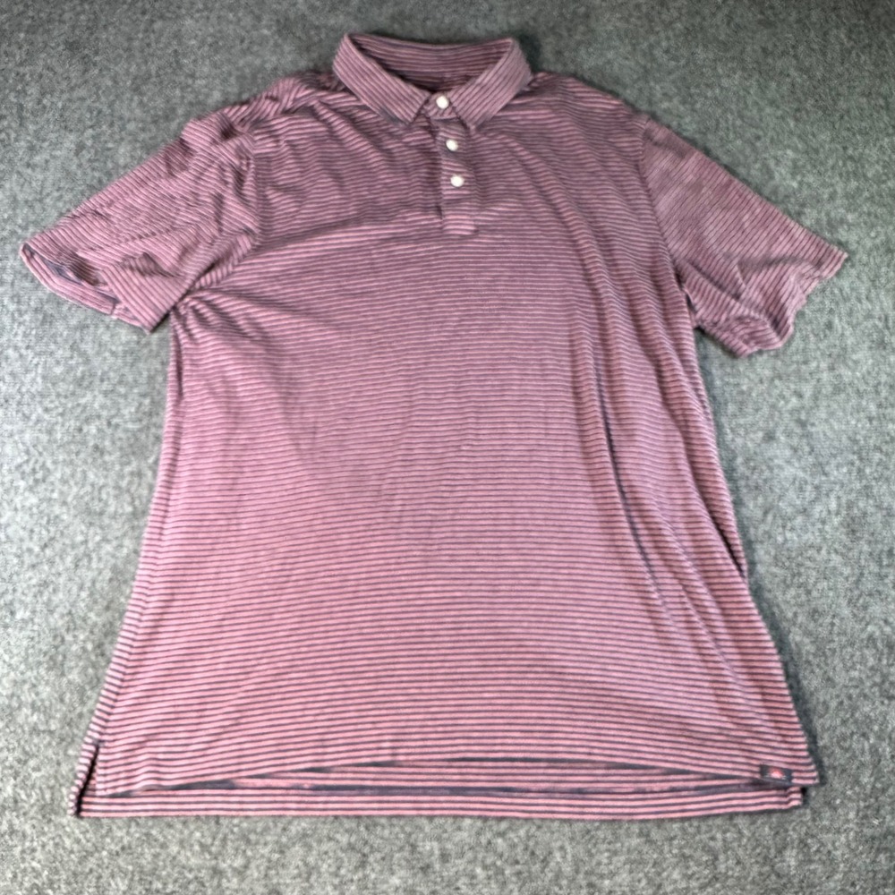 Faherty Brand Mens XL Polo Shirt Navy Pink Striped Cotton Modal Stretch Short Sl